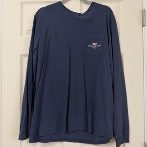 Vineyard Vines Long Sleeve Pocket Tee - Navy with Pink Logo
